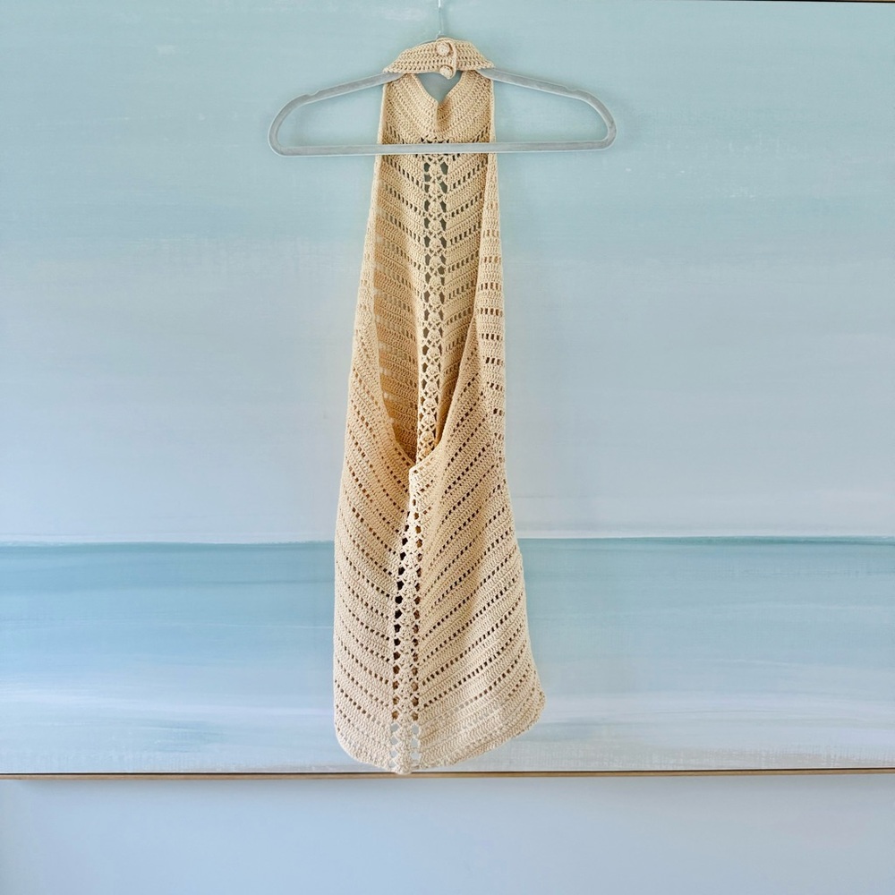 NWOT $218 Revolve Camila Coelho Lyssa Hand Crochet Halter Mini Dress in Sand Med - Picture 8 of 16